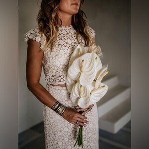 Sheath/Column Short Sleeves Floor-Length Lace Wedding Dresses - Bridal